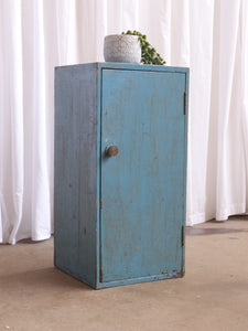 Rustic Primitive Painted Blue Small Wall Floor Cabinet Worktop Cupboard