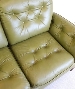 Ulferts of Sweden Green Leather / Rattan 2 Seater Sofa - teakyfinders