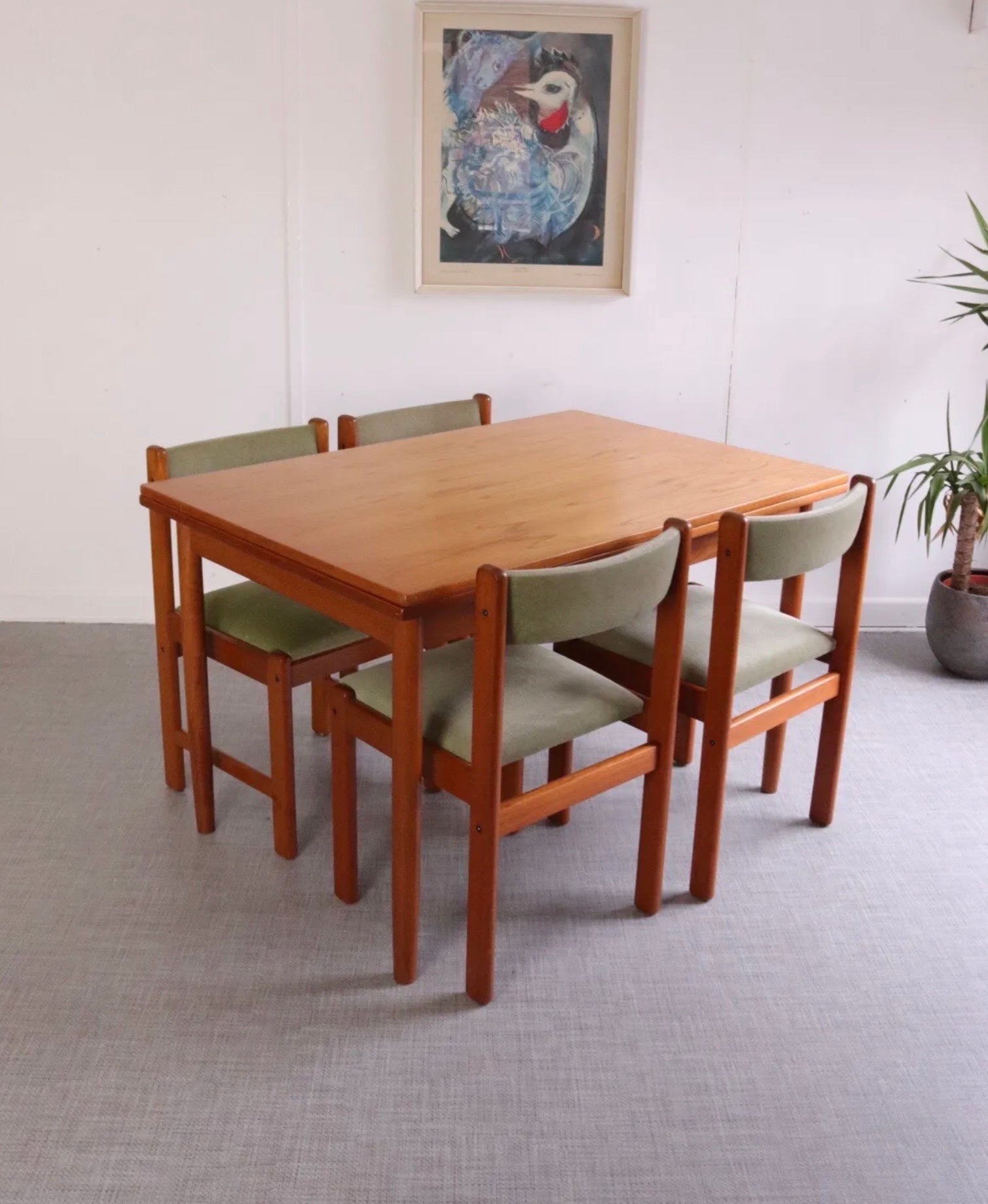 Vintage Teak Retro Danish Extending Draw Leaf Table and 4 Chairs AM Mobler - teakyfinders