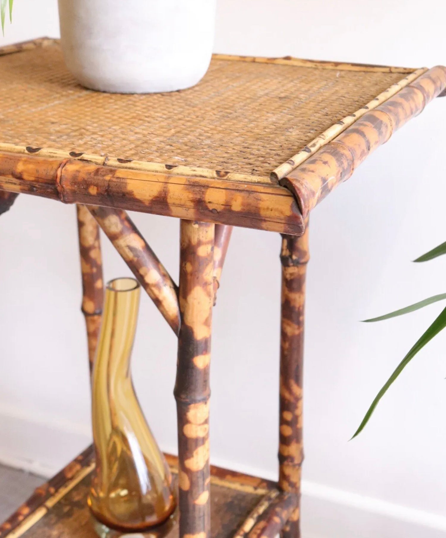 Antique Victorian Tiger Bamboo Side Table Plant Stand - teakyfinders