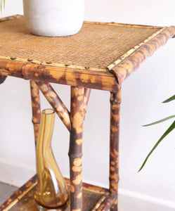 Antique Victorian Tiger Bamboo Side Table Plant Stand - teakyfinders