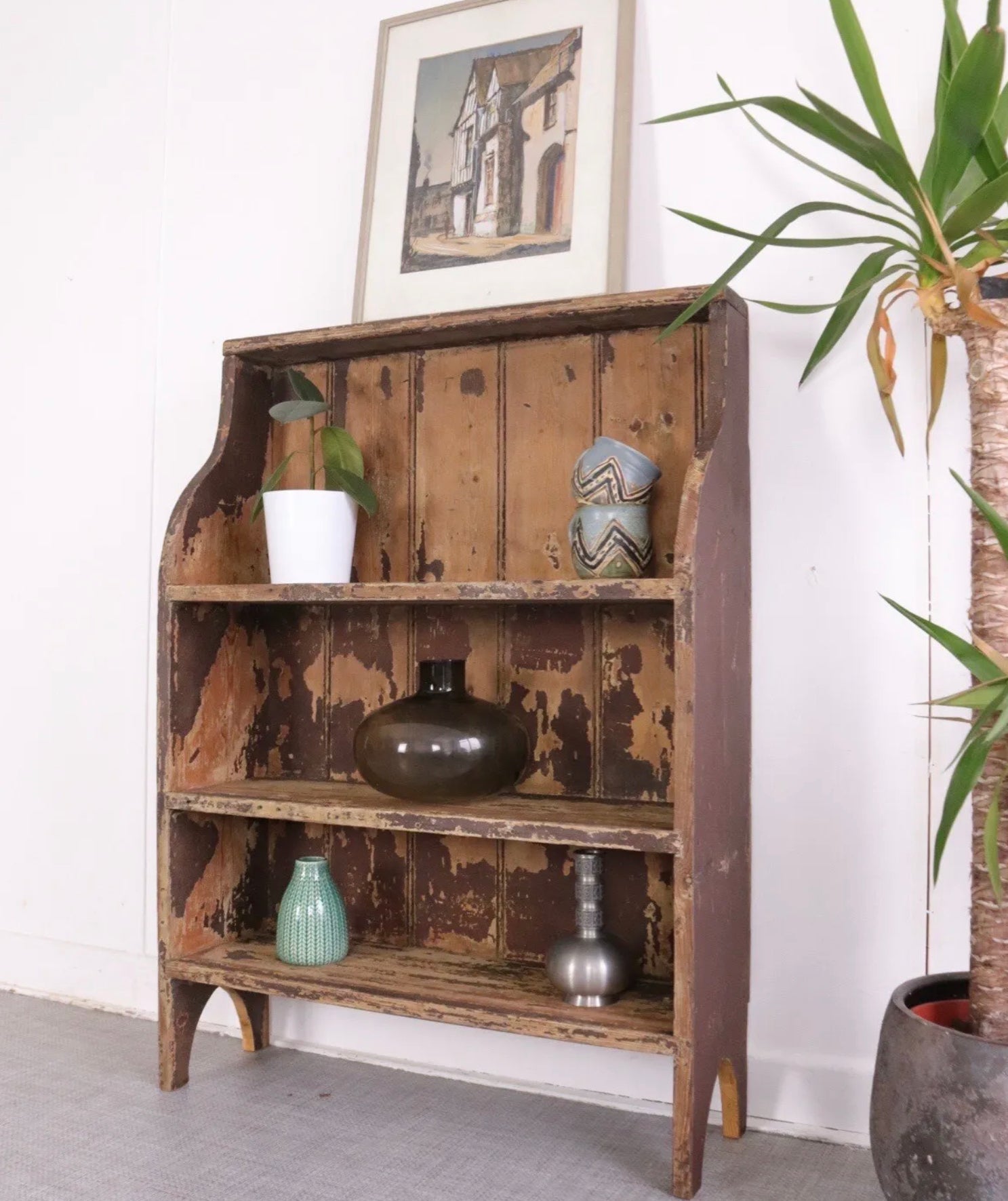Antique Rustic Freestanding Old Stripped Pine Book Shelf Display Shelves - teakyfinders