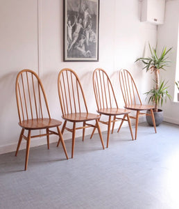 Vintage Set of 4 blonde ERCOL Windsor Quaker Dining Chairs Elm Kitchen Chairs - teakyfinders