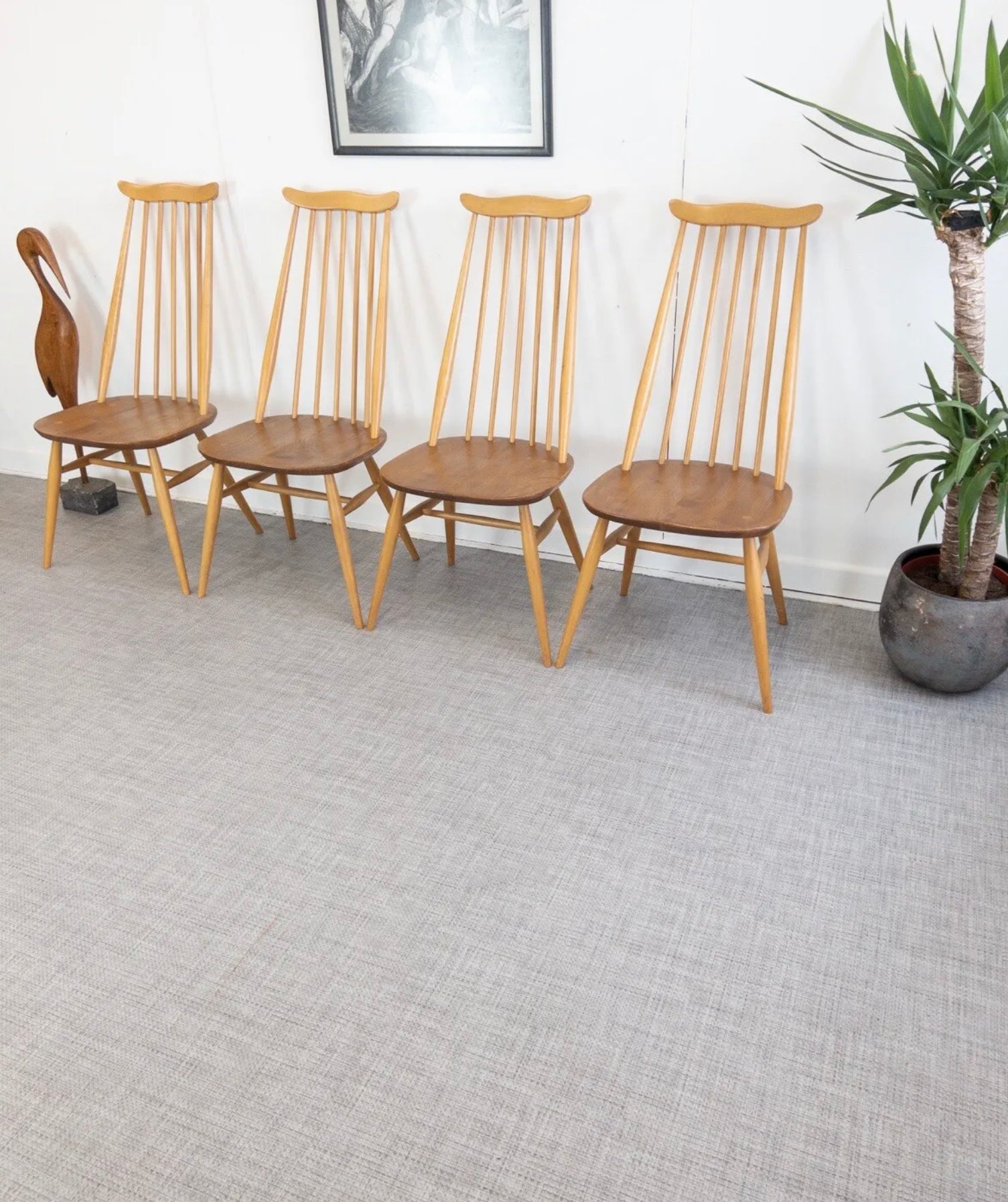 Vintage Ercol Goldsmith Set of 4 Blonde Mid Century Dining Chairs Immaculate Condition - teakyfinders