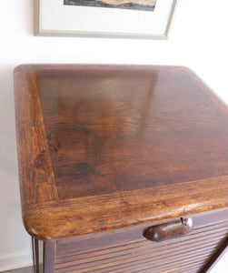 Vintage Oak Filing Cabinet Tambour Door 9 Drawers - teakyfinders