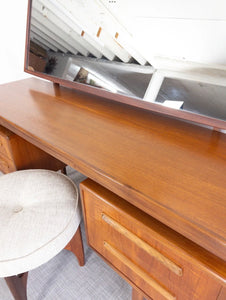 Mid Century G Plan Fresco Teak Mirrored Floating Desk Dressing Table & Stool - teakyfinders