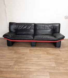 Postmodern Nicolette Salotti Italian Black & Red Leather 3 Seater Sofa - teakyfinders