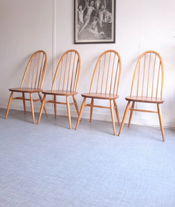 Vintage Set of 4 blonde ERCOL Windsor Quaker Dining Chairs Elm Kitchen Chairs - teakyfinders