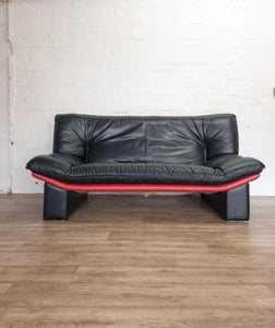 Stunning Two Seater Post Modern Nicoletti Salotti Black & Red Leather sofa MCM - teakyfinders