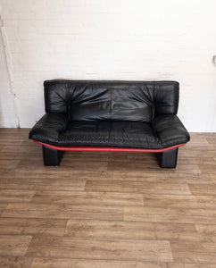 Stunning Two Seater Post Modern Nicoletti Salotti Black & Red Leather sofa MCM - teakyfinders