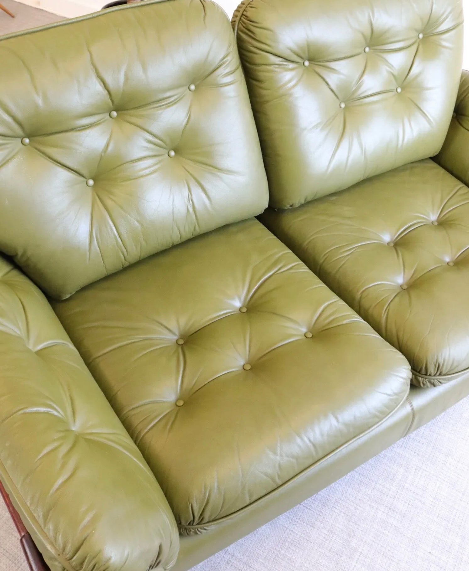 Ulferts of Sweden Green Leather / Rattan 2 Seater Sofa - teakyfinders
