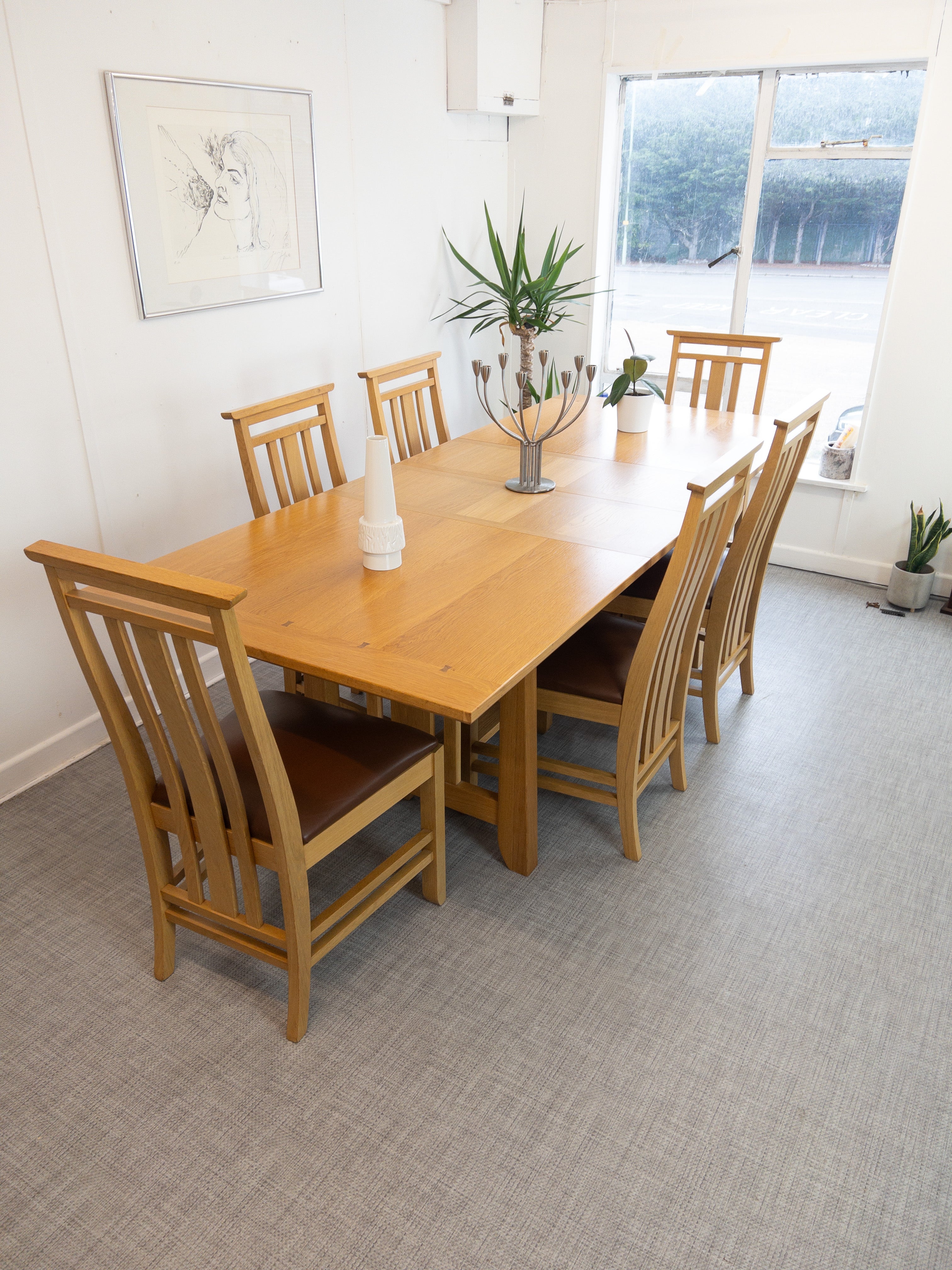 Solid Oak Extendable Dining Table & Six Chairs - teakyfinders