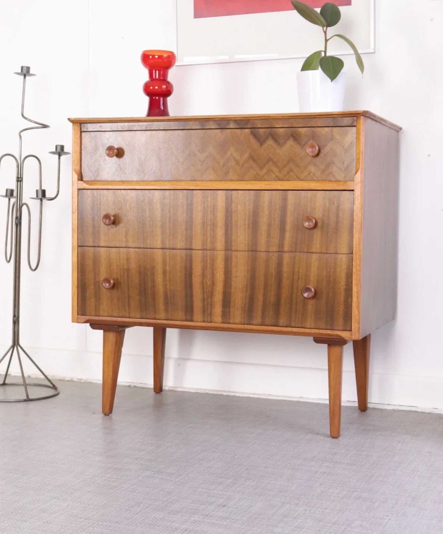 Mid century Uniflex vintage Walnut Chest of drawers Retro Furniture - teakyfinders