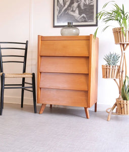 Light Teak Chest of Four Drawers Cascading Fronts 1960s Vintage Furniture - teakyfinders