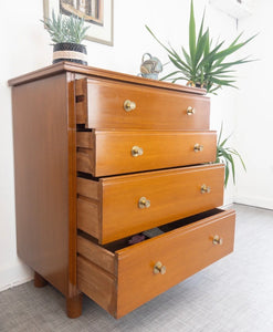 Mid Century Chest of Four Drawers with Brass Handles Vintage Furniture - teakyfinders