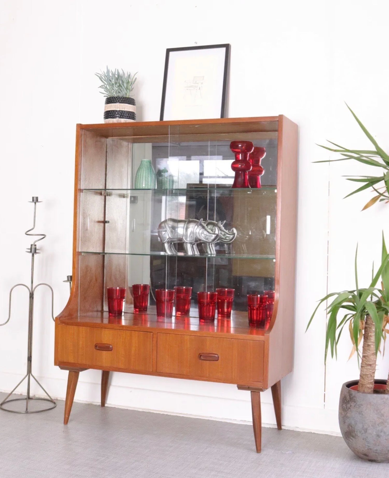 Vintage Sideboard Teak bookcase Display Cabinet Mid Century Drinks Cocktail - teakyfinders