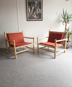 Pair of Scandinavian Safari Armchairs 2 Chairs Vintage Branko Ursic Style - teakyfinders