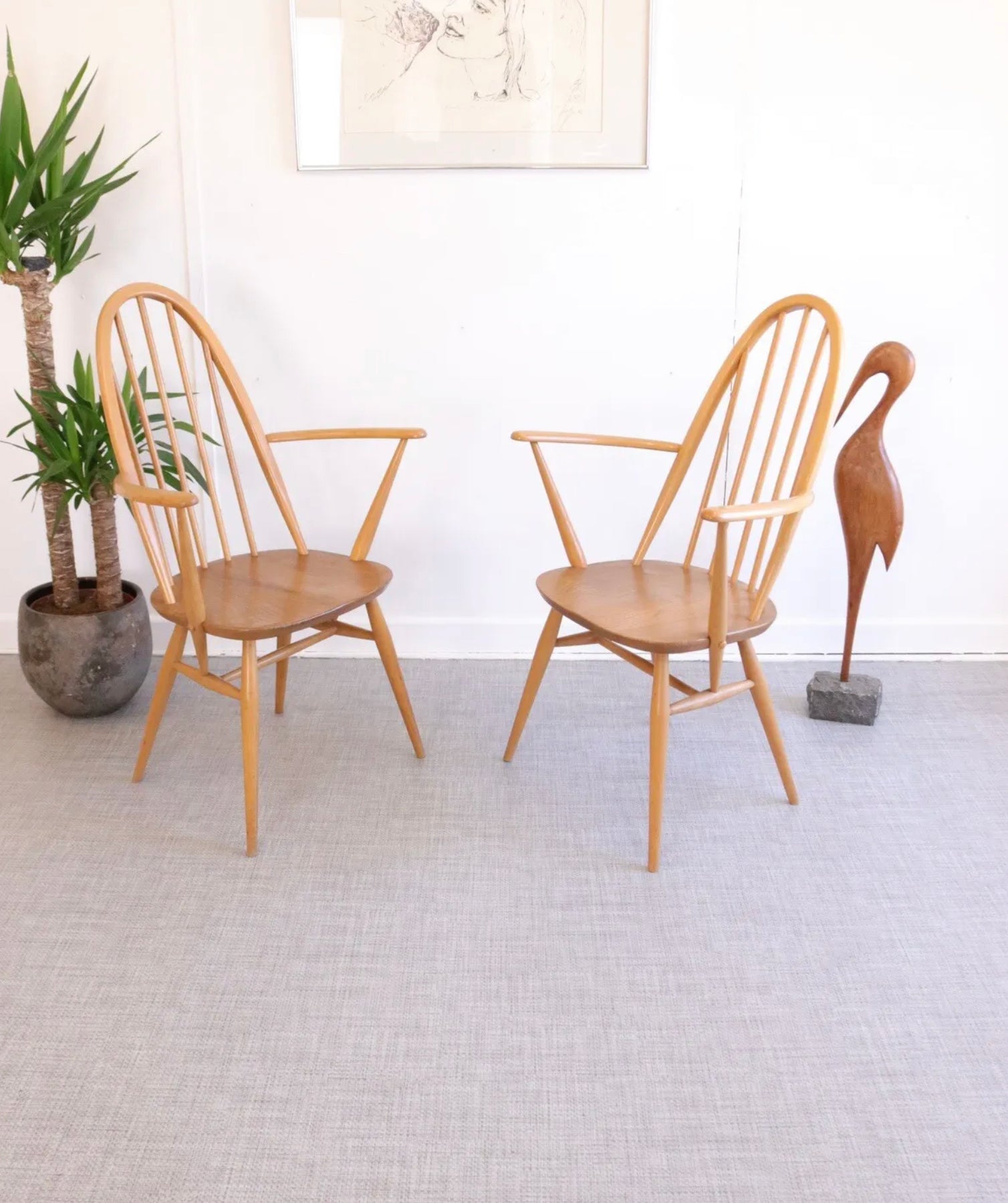 Pair Ercol Quaker Carver Blonde Dining Chairs - teakyfinders