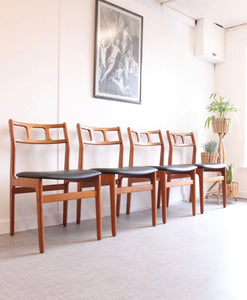 Danish D Scan Teak & Black Vinyl Dining Chairs set of Four - teakyfinders
