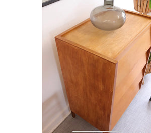 Light Teak Chest of Four Drawers Cascading Fronts 1960s Vintage Furniture - teakyfinders