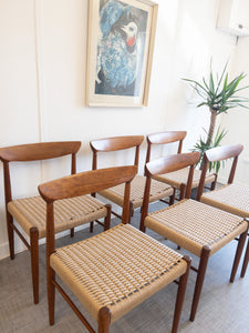 Set of 6 Danish Mid Century Teak & Paper Cord Dining Chairs by Bramin - teakyfinders