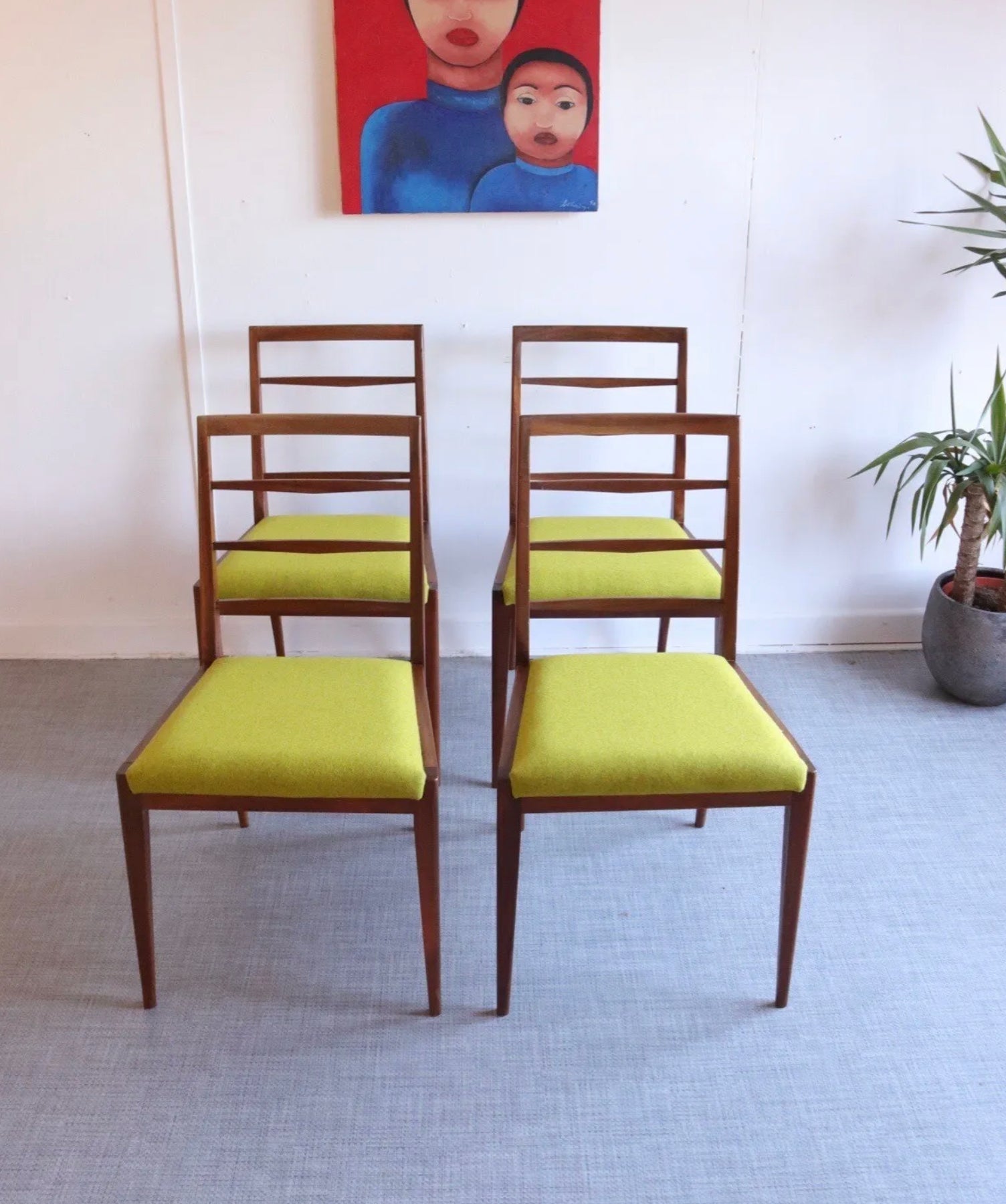 Set Of 4 McIntosh Mid Century Teak Dining Chairs Lime Wool Upholstery Retro - teakyfinders