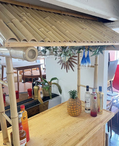 Outdoor/Indoor Bamboo Tiki Drinks Cocktail Bar Two Matching Vintage Stools - teakyfinders