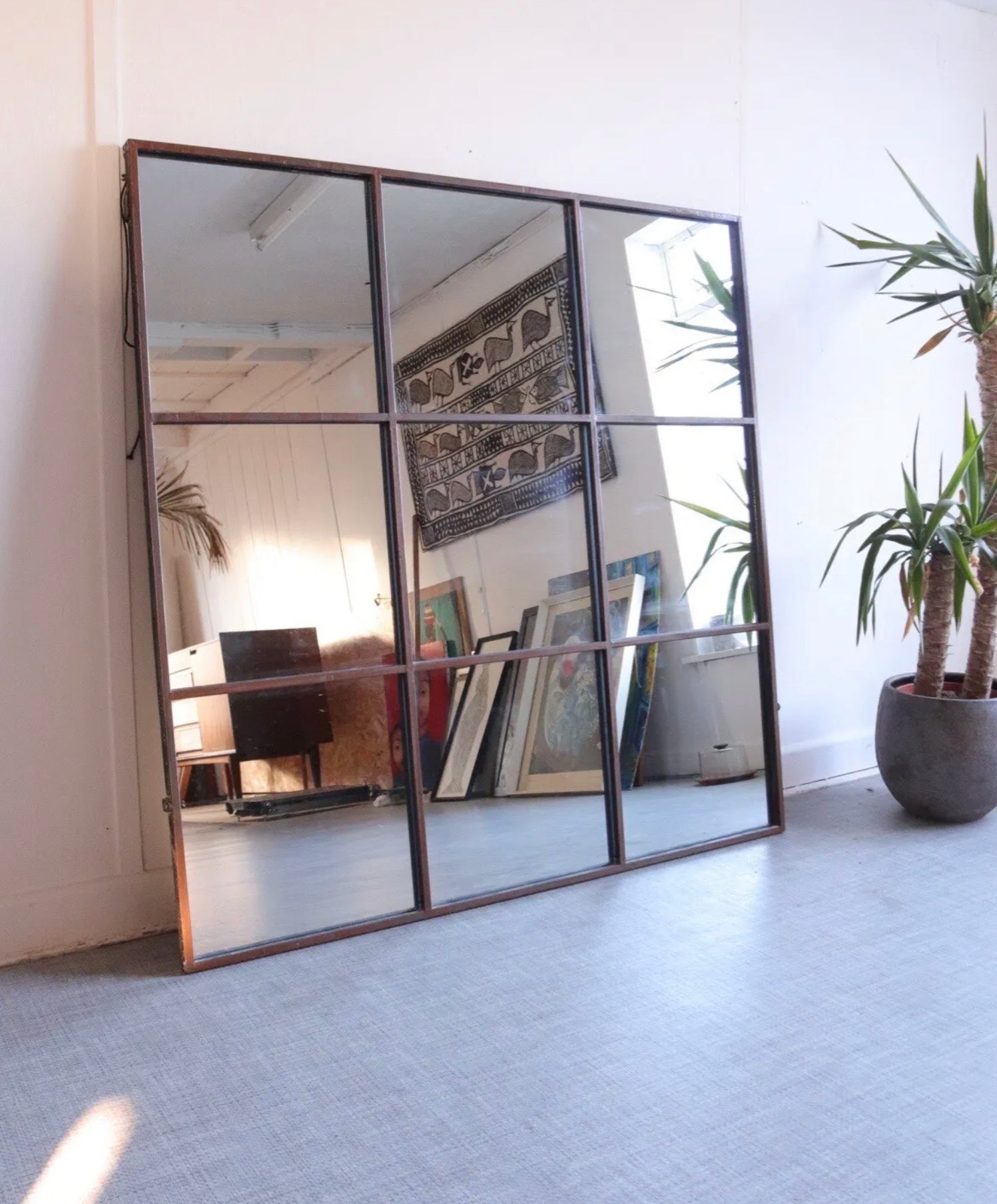 Industrial Full Length Window Panelled Mirror 118cm X 118cm Hallway Bedroom - teakyfinders