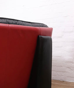 Post Modern Nicoletti Salotti Italian Leather Black & Red Armchair and Footstool MCM - teakyfinders