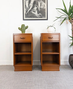 Stunning Pair of Art Deco Style Bedside Cabinets Wooden Mid Century Vintage Furniture - teakyfinders