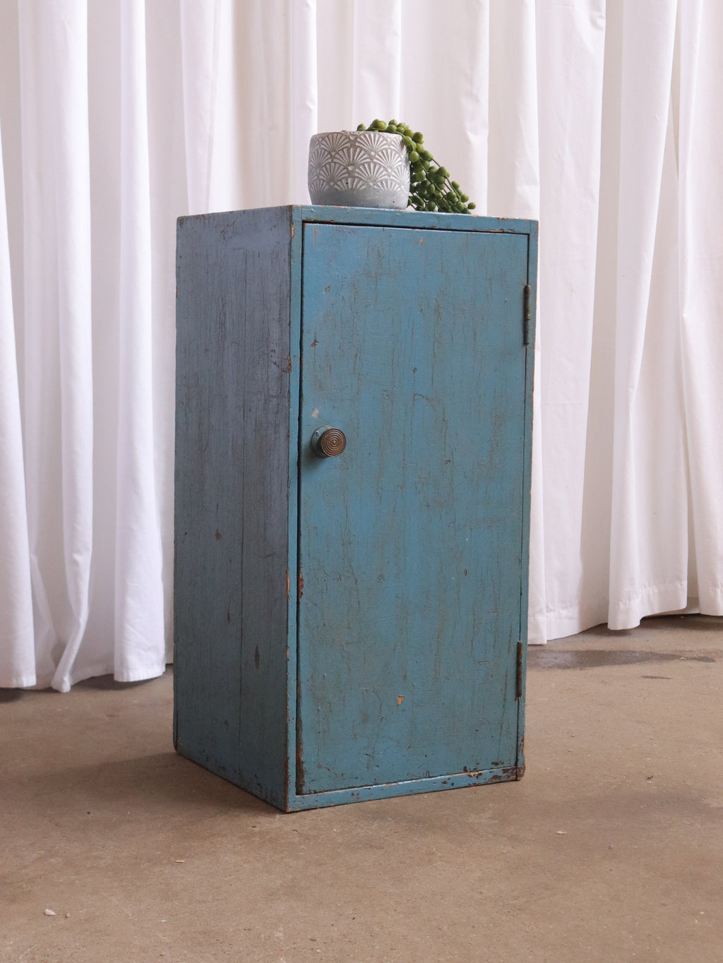 Rustic Primitive Painted Blue Small Wall Floor Cabinet Worktop Cupboard - teakyfinders