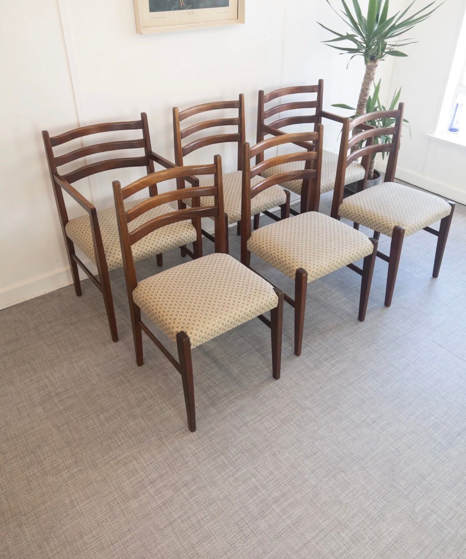 Retro Set of Six Mid Century Danish Style Teak Ladderback Dining Chairs Vintage - teakyfinders