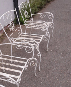 4 x French White Cast Metal Vintage Garden Chairs Stackable - teakyfinders
