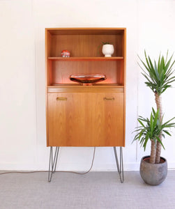 G Plan Teak Bookcase/Drop Leaf Drinks Cabinet Hairpin Legs - teakyfinders