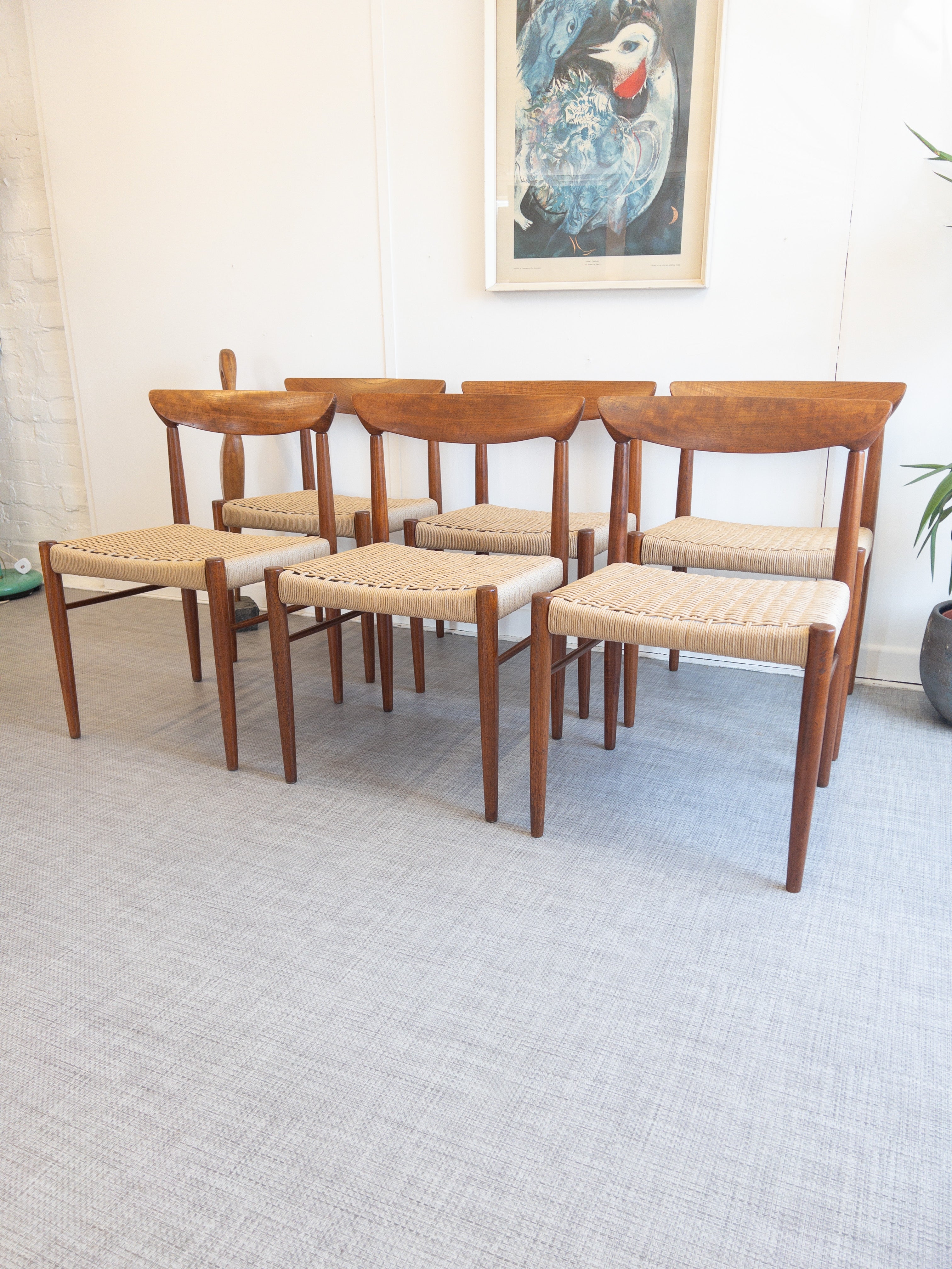 Set of 6 Danish Mid Century Teak & Paper Cord Dining Chairs by Bramin - teakyfinders