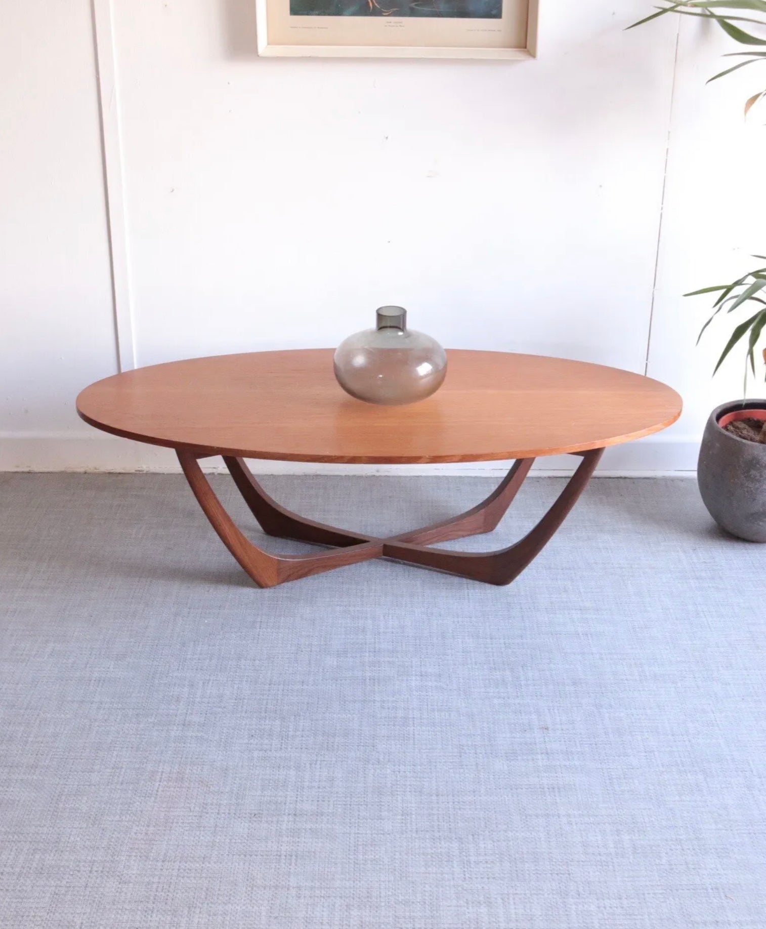 Mid Century 1960/70s Coffee Table Oval Astro Style Teak Top Unusual - teakyfinders