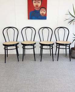 Set of 4 Retro Black Metal Cafe Chairs Plastic Seat Cafe Set 1980s Pop Art Thonet Style - teakyfinders