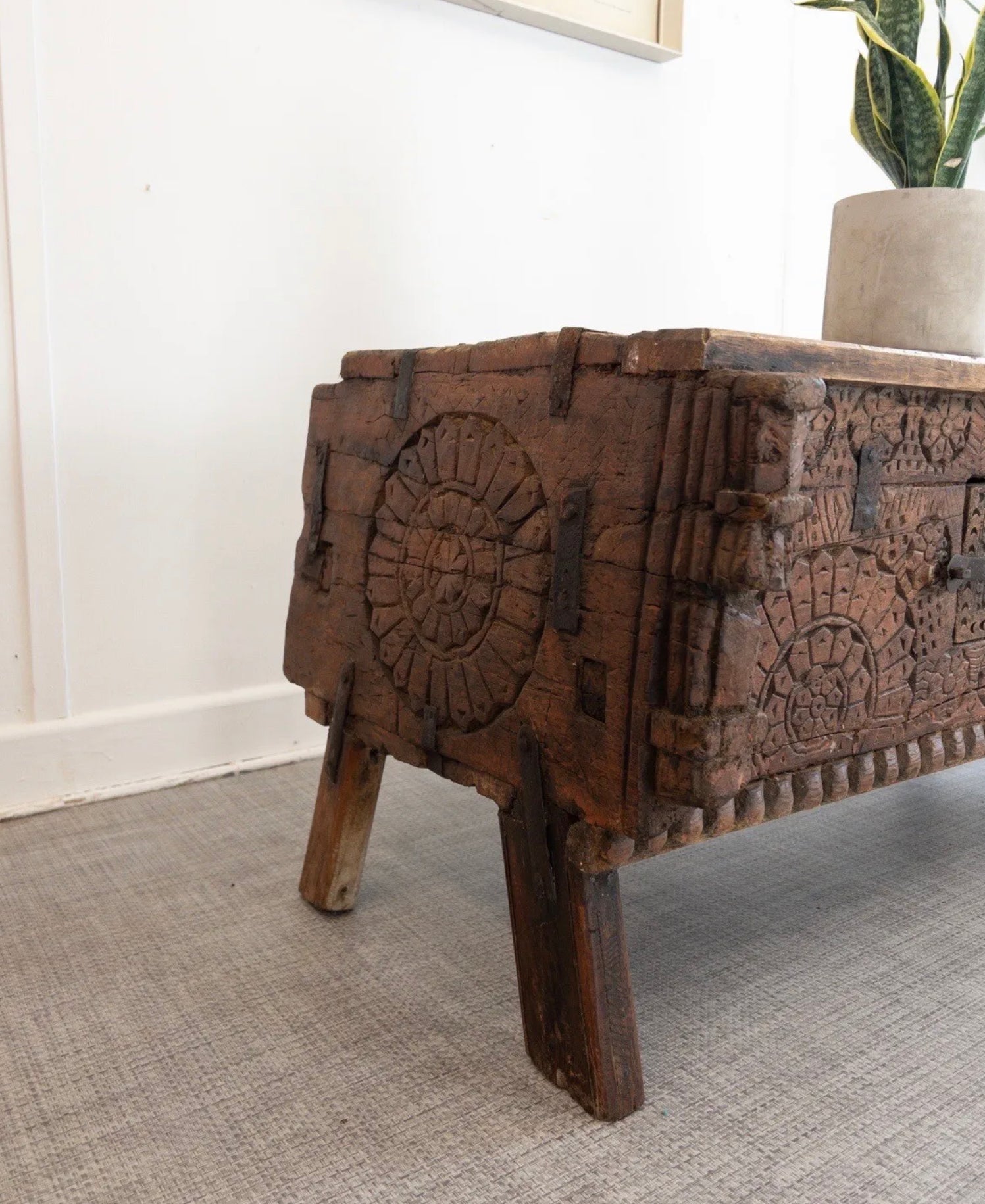 Antique Indian Teak Dowry Box Storage Chest Wooden Coffee Table - teakyfinders