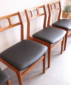 Danish D Scan Teak & Black Vinyl Dining Chairs set of Four - teakyfinders