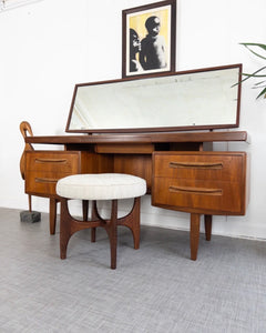 Mid Century G Plan Fresco Teak Mirrored Floating Desk Dressing Table & Stool - teakyfinders