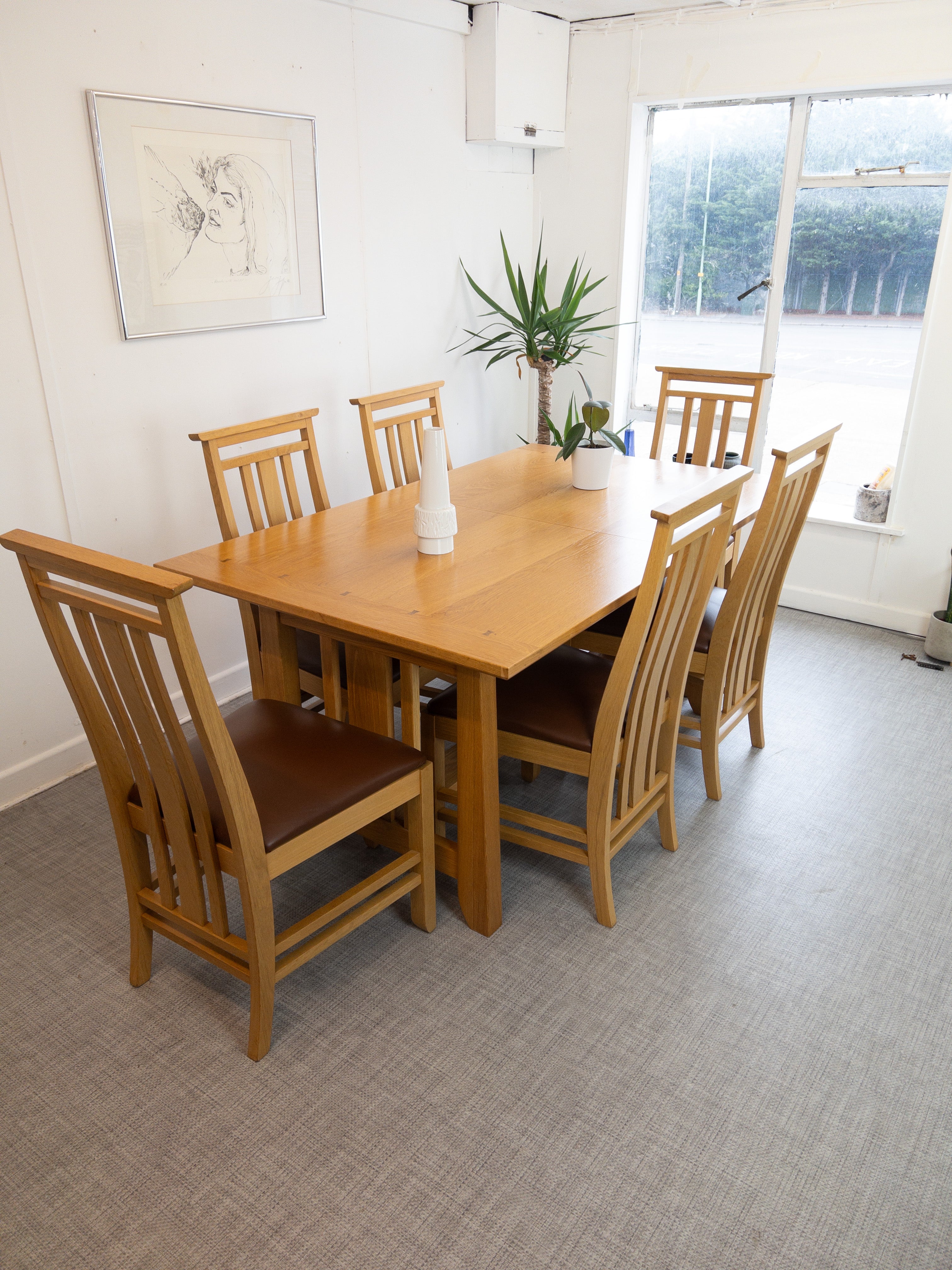 Solid Oak Extendable Dining Table & Six Chairs - teakyfinders