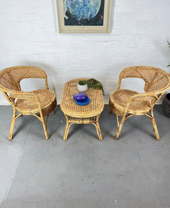Wicker Bamboo Bistro Set Coffee Table & 2 Chairs - teakyfinders