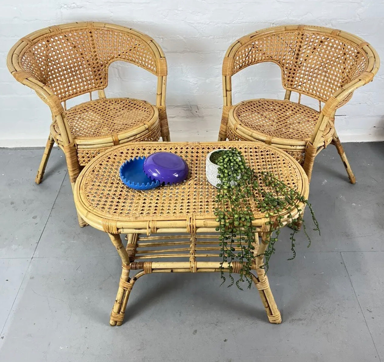 Wicker Bamboo Bistro Set Coffee Table & 2 Chairs - teakyfinders