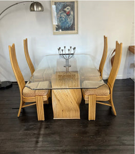 Vintage McGuire Bamboo & Glass Dining Table & Four Chairs - teakyfinders