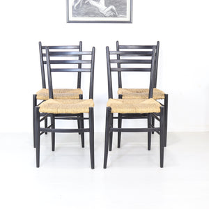 Italian Ebonised Beech and Rush Dining Chairs - teakyfinders