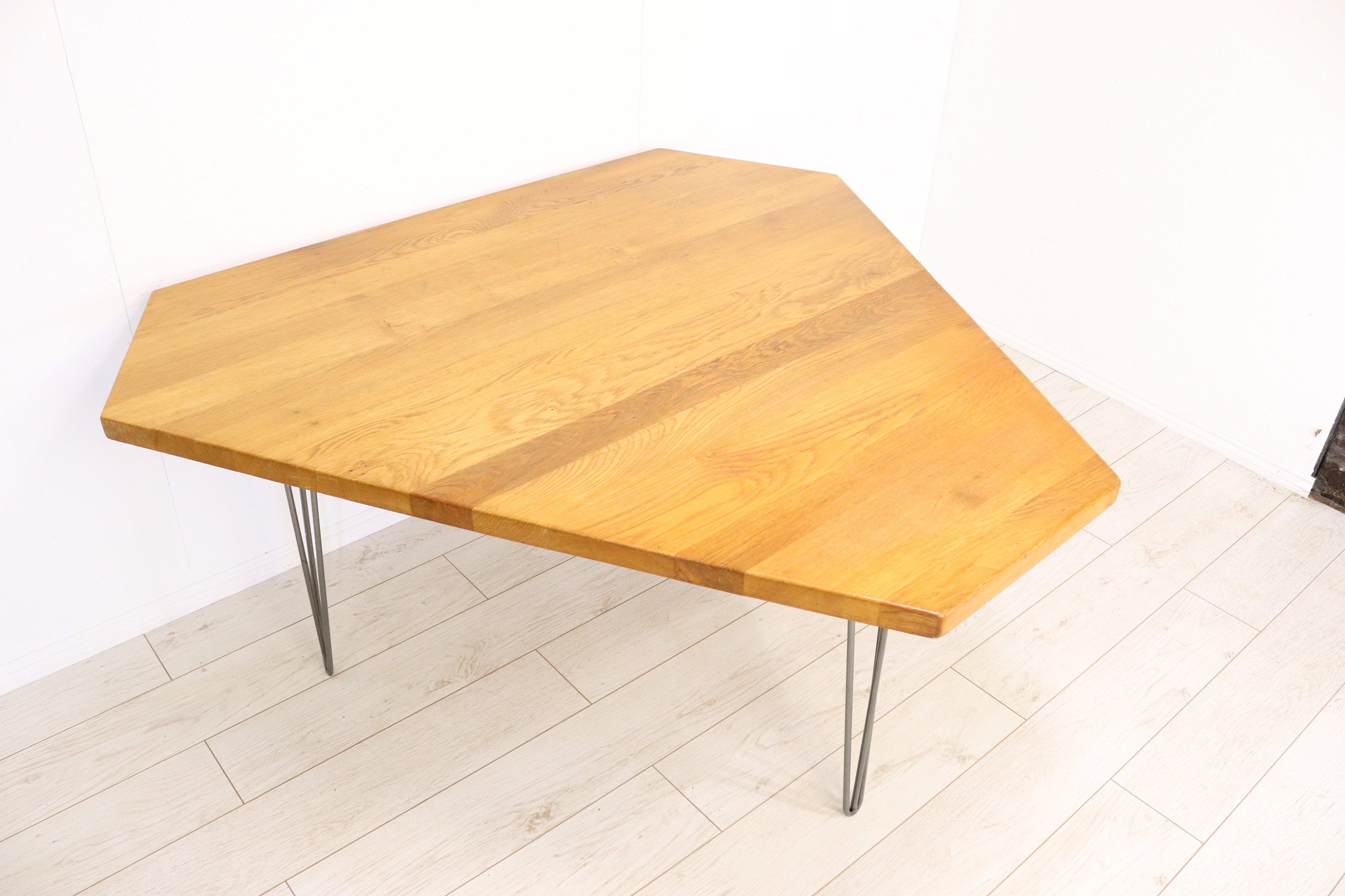 Geometric Solid Oak Vintage Dining Table - teakyfinders