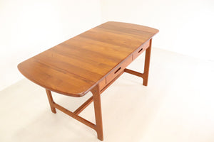 Mid Century Solid Teak Wood Dining Table Drop Leaf , Danish Style - teakyfinders