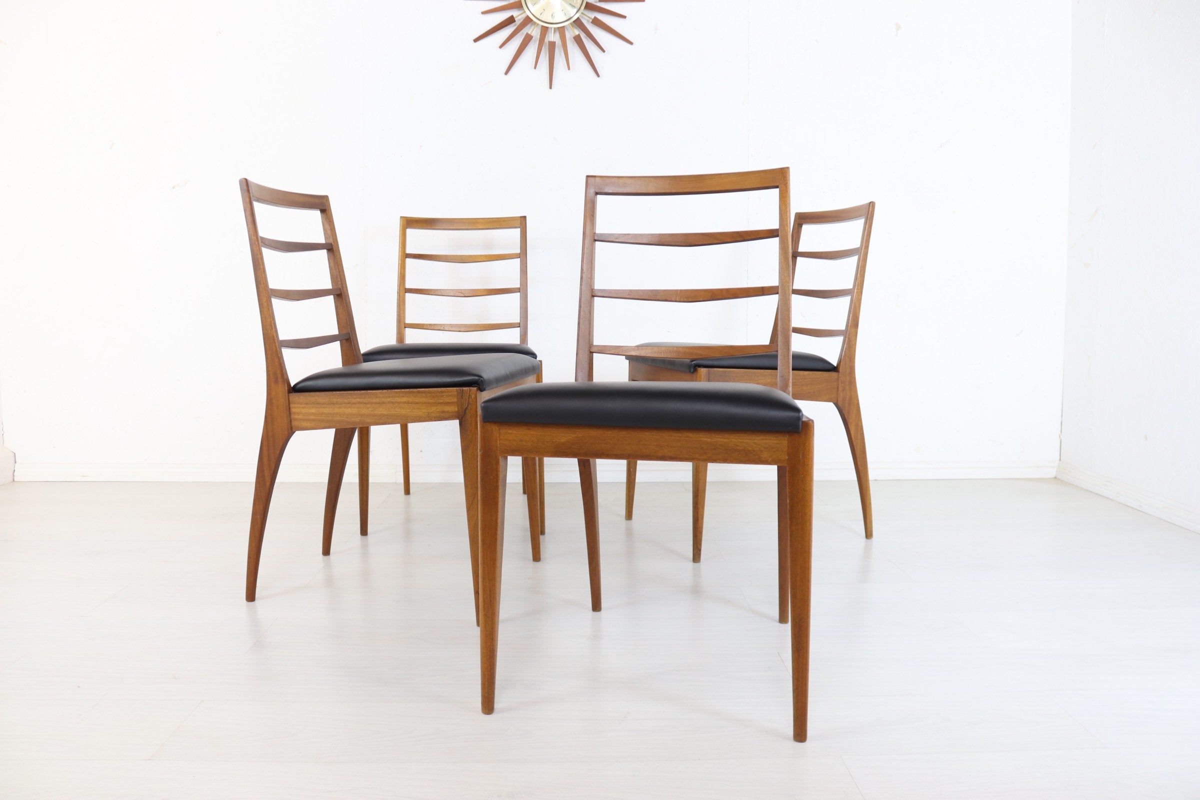 Mid Century McIntosh Set of Four Dining Chairs Matching - Solid Teak Sleek Wooden Legs, New Upholstery - Retro - Vintage - Danish - teakyfinders
