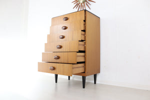 Retro Mid Century Tall Boy Danish Style Teak Chest of Six Drawers Vintage Refinished bedroom Furniture - teakyfinders