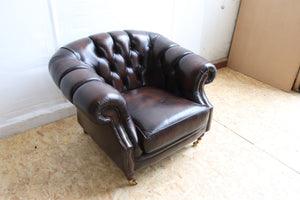 Vintage Brown Leather Chesterfield Armchair - teakyfinders